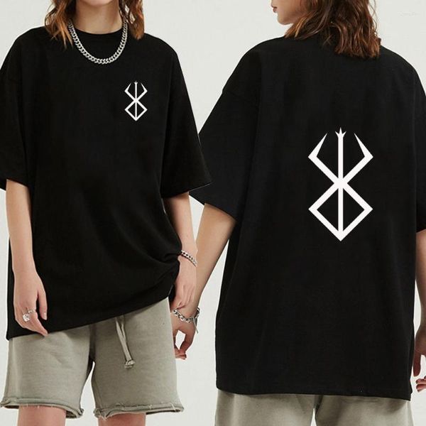 Camisetas para hombre, camiseta Unisex con Logo de Berserk, camiseta de Anime con cuello redondo, tela con estampado de Hip Hop a la moda