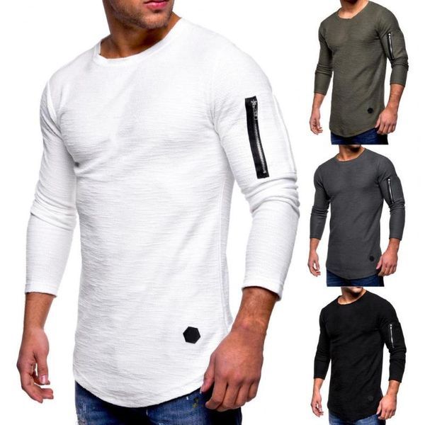 Camisetas para hombres Camisas Hombres Tops Casual Tee Sport Fitness Ropa Cremallera Camisa Streetwear Jersey Masculino Color Sólido Manga Larga Slim TopsMen's