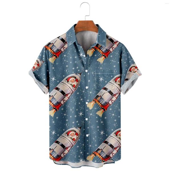 T-shirts pour hommes Bouton à manches courtes pour hommes Imprimé Noël Down Beach Long Men Shirt Denim Jacket