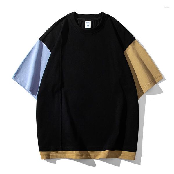 Hommes t-shirts à manches courtes Hip Hop Streetwear noir Patchwork chemise pour 2023 T-Shirt été T-shirt haut t-shirts vêtements de mode chinois