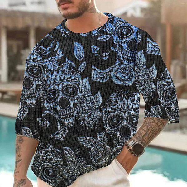 T-shirts pour hommes à manches courtes en tricot Ger imprimé complet col rond ample 3D adolescent petit haut moyen
