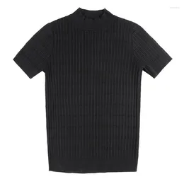 T-Shirts en tricot à manches courtes pour hommes, hauts d'été de haute qualité, demi-col roulé, pulls de couleur unie, Slim Fit, vêtements masculins