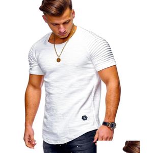 T-shirts voor heren met korte mouwen T-shirt geplooide schok Jacquard gestreepte slanke fit t-shirt longline hem Hip Hop streetwear4753017 Drop de Dhmuy