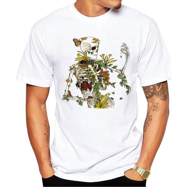 T-shirts pour hommes à manches courtes O-Neck Funny Bones And Botany Men T-Shirt Vitnage Flower Skeleton T-shirts imprimés Casual Tee Hipster TopsMen's