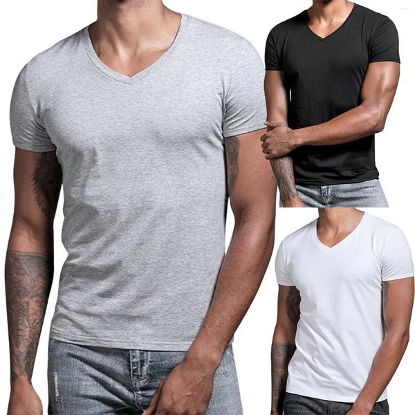 T-shirts pour hommes à manches courtes à manches courtes à manches courtes premium coton massif en V coule de chemise de randonnée Tople pour hommes