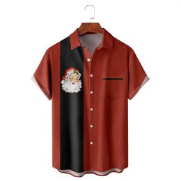 T-shirts pour hommes Chemise à manches courtes pour hommes Imprimé Noël Button Down Beach Long Tall pour hommes
