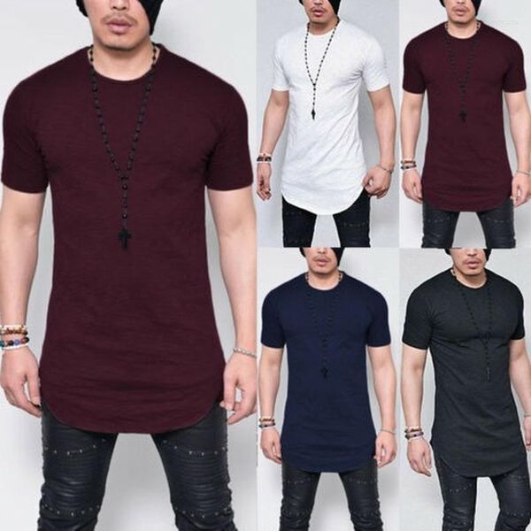 Camisetas de manga corta para hombre Tops sólidos Slim Fit Casual blusa larga túnica camiseta