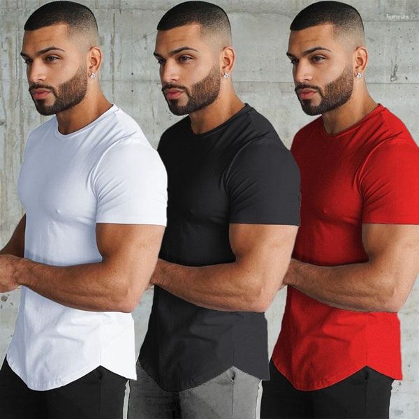 T-shirts pour hommes T-shirt à manches courtes Été Fitness T-shirt élastique Hauts Respirant Séchage rapide Couleur unie Col rond Arc Hem Tee