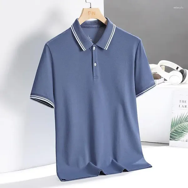 Camiseta de manga corta para hombre con cuello vuelto y material de seda helada