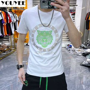 Camisetas para hombre Camiseta de manga corta para hombre Top Slim Tiger Head Hot Diamond Ice Silk Cotton 2022 Summer New Mens Designer Clothes Green M5XL Z0221