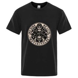 T-shirts voor heren Korte Slve Cotton T-shirt Motorfiets Verslaafde Zuiger Skull T-shirt Hiphophirt Hip Hop Shirt Cool Ts Harajuku strtwear Fashion T240506