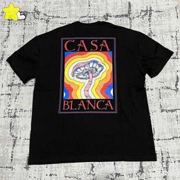 T-shirts pour hommes Simple Abstrait Rainbow Mushroom Impression Casablanca T-shirts Hommes Femmes Casual Couple Noir Blanc Été Lâche Manches Courtes T240112