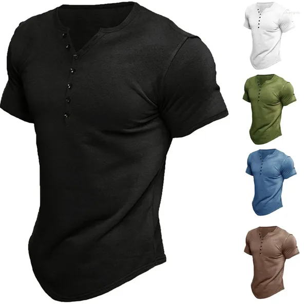 Camisetas para hombre, camiseta Henley con cuello en V y botones simples, estampado para hombre, camisetas de manga corta de gran tamaño, camisetas para hombre 5xl, Streetwea