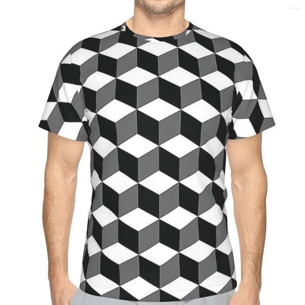 T-shirts pour hommes Effet de motif de cube simple Noir et blanc T-shirt en polyester unique 3D Chemise mince hip-hop de qualité supérieure en trois dimensions