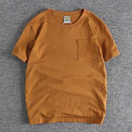 T-shirts masculins Simple Design Cotton Pocket Mens T-shirt Couleur continue Couleur à manches courtes Style de base Q240521