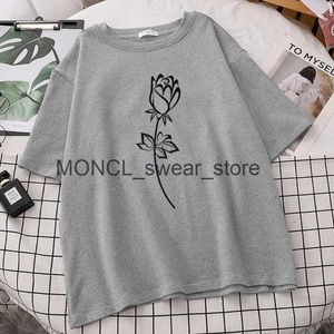 T-shirts voor heren eenvoudige stijl Beautiful Black Rose Printed Dames T-shirt Casual O-Neck kleding Brand Fun Oversized H240408