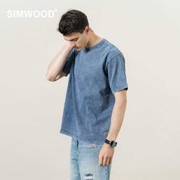 T-shirts pour hommes SIMWOOD 2022 été nouvelle neige lavage à l'huile T-shirt hommes rétro Vintage T-shirt 100% coton goutte épaule surdimensionné hauts grande taille G221118