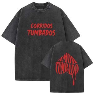 Heren t-shirts zangeres Natanael Cano Corazon Tumbado Corridos Tumbados ct love print vintage gewassen t-shirt mannen dames hiphop oversized t-shirt t240506