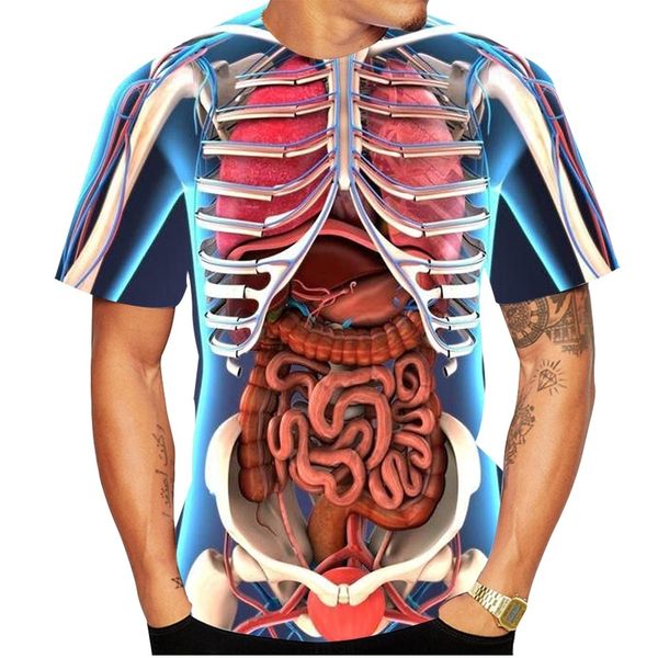 T-shirts pour hommes Squelette Organes internes T-shirt malade imprimé en 3D Été à manches courtes Unisexe Saveur lourde Funny Skull Tees 230617
