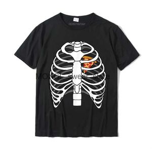 T-shirts voor heren skelet rib pizza hart komen gemakkelijk eten Halloween cadeau t-shirt heren heren familie top shirt coupon zomer katoen H240408