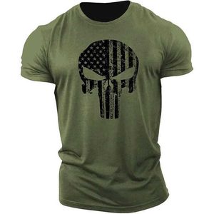 T-shirts masculins Skull 3D T-shirt T-shirt pour hommes T-shirt sportif décontracté Summer 2023 Nouveau tissu de haute qualité Armée verte Vente chaude Z240531