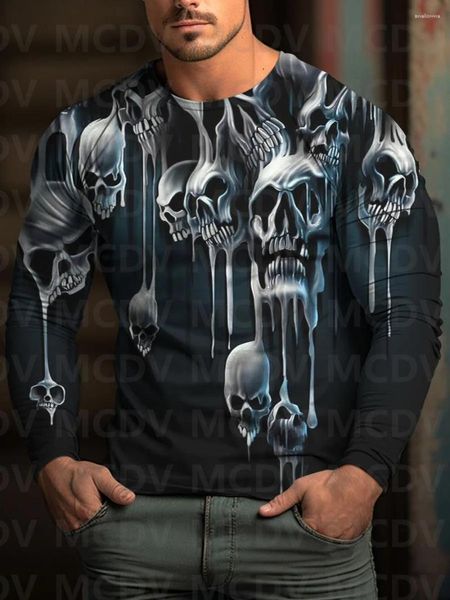 T-shirts pour hommes Crâne Fantôme Halloween 3D Imprimé T-Shirts À Manches Longues Hauts