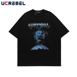 Heren t shirts schedel afdrukken korte mouw t-shirt heupen hiphop brief casual katoenen tee zomer losse ronde nek halve mouw top mannen