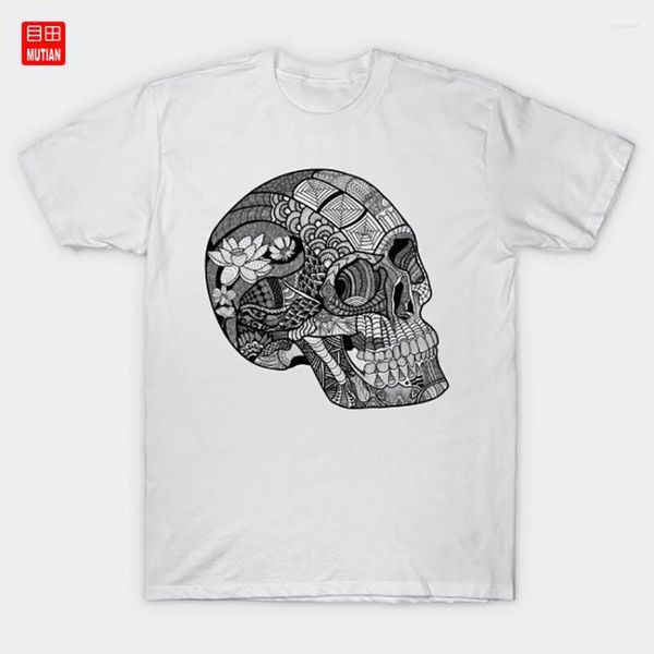 T-shirts pour hommes T-shirt tête de mort Floral Halloween Lotus Mandala Tatouage Zen Crânes Os Squelette Mort