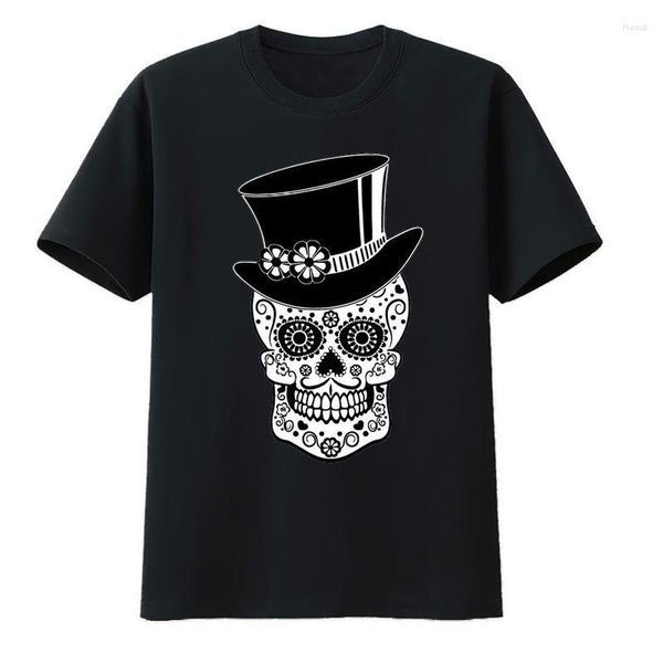 Camisetas para hombre Cráneo con sombrero de flores negro Camiseta de algodón Miles Morales Top Y2k Camisetas Camiseta Hombre Verano Hombres Ropa Patrón casual