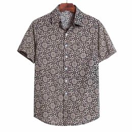 Heren t-shirts mouw geprinte heren t-shirt Hawaiian linnen kort katoen casual shirt blouse heren mannen lange slevemen's