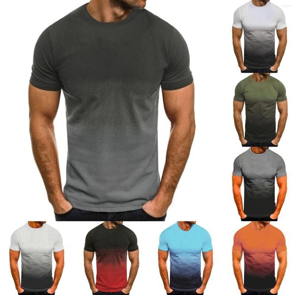 Camisetas de hombre Slim Casual Fit Color degradado camisa de manga corta verano moda deportes gimnasios hombres Fitness respira camisetas Tops 2023