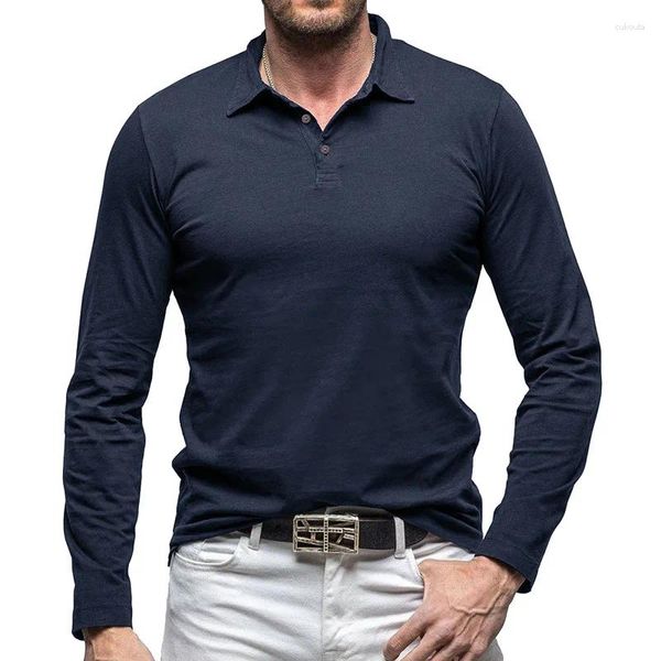 Camisetas para hombres Camisa casual inteligente Hombres Turn Down Collar Manga larga Camiseta Hombre Primavera Otoño Alta calidad Tops para hombre Tees 95% algodón 5%