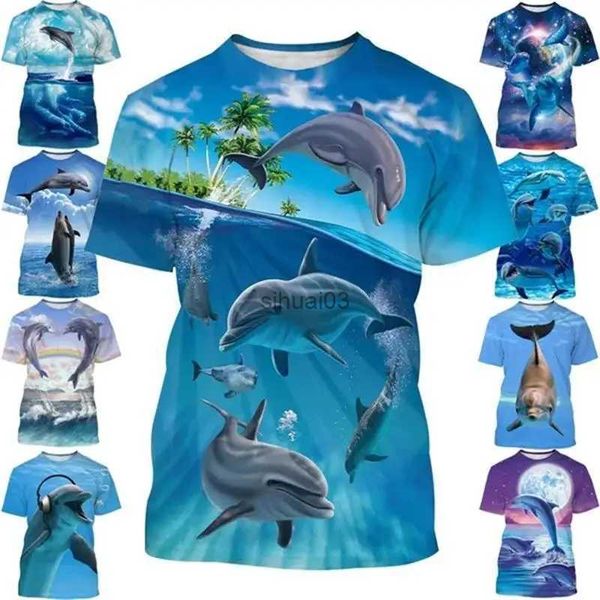 T-shirts pour hommes Smile Dolphin T-shirt Hommes Casual 3D Dauphins drôles imprimés T-shirt à manches courtes Vêtements pour femmes mignons Kawaii Kid Tops Tee-shirts