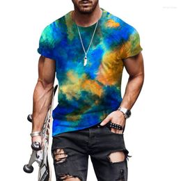 T-shirts pour hommes fumée couleur poudre course 3d imprimé T-shirt mode hommes rue décontracté sport chemise mâle col rond surdimensionné