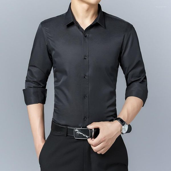 T-shirts pour hommes solide luxe formel coupe ajustée à manches longues chemise d'affaires élégant beau t-shirt blouse décontractée