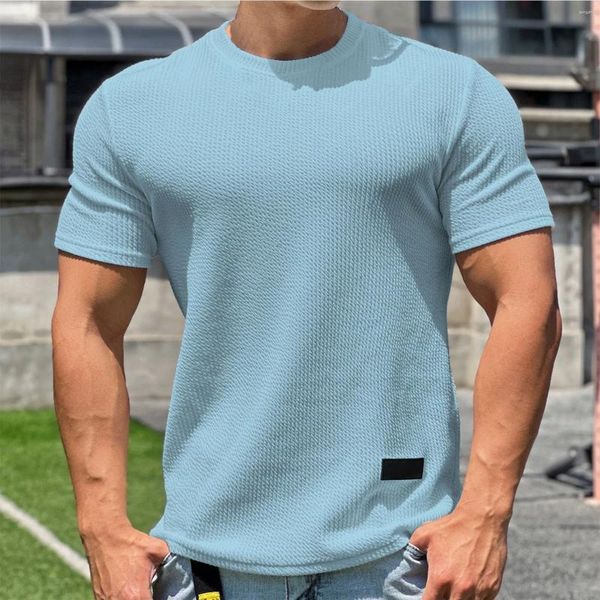 T-shirts pour hommes couleur unie col rond à manches courtes chemise de base de sport exercice et fitness t-shirt à col roulé pour hommes moyen