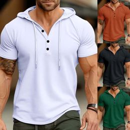 T-shirts pour hommes Chemise à capuche de couleur unie Bottoming Short Sleeves Sports Tops Mens Compression Cold Gear Men