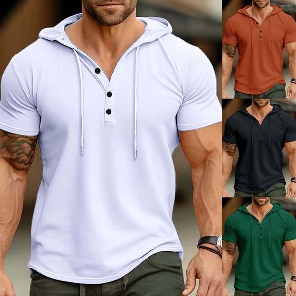 T-shirts pour hommes Chemise à capuche de couleur unie Bottoming Short Sleeves Man For Men Mens Night Sleeping