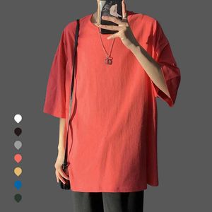 T-shirts voor heren Solid Color T Shirts Men Koreaans Casual losse t-shirts Basis Katoen Gedrag Schouder Oversize Top Tees Teenage Women T-Shirt Y2302