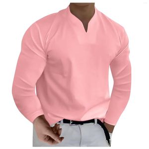 Men's T Shirts Solid Color V Neck Long Sleeve Men T-shirt Slim Fit Shrink-resistant Bottoming Shirt Stylish Breathable Pullover Top For