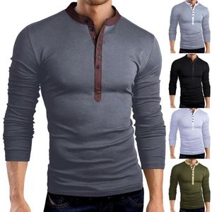 Camisetas para hombres Color sólido Cuello en V Camisa básica para hombres Botones delgados casuales Manga larga Otoño Todo fósforo Secado rápido para uso interior