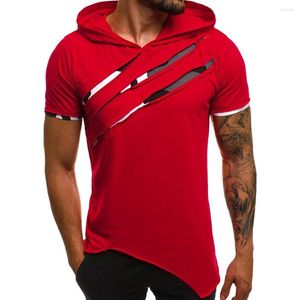 T-shirts voor heren Effen, gescheurde hoodie met korte mouwen, sport-T-shirt met korte mouwen en capuchon