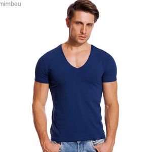 T-shirts pour hommes T-shirt à col en V solide pour hommes Low Cut Stretch Vee Top Tees Slim Fit à manches courtes Mode Homme Tshirt Invisible Undershirt SummerL240110