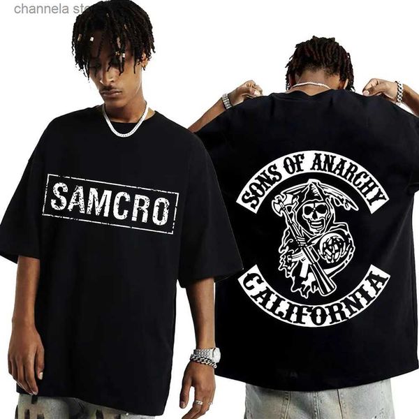 Camisetas para hombres Sons of Anarchy SAMCRO Camiseta gráfica de doble cara Hombres Womnen Hip Hop Punk Rock Tees Manga corta Verano Casual Algodón Camisetas T240202