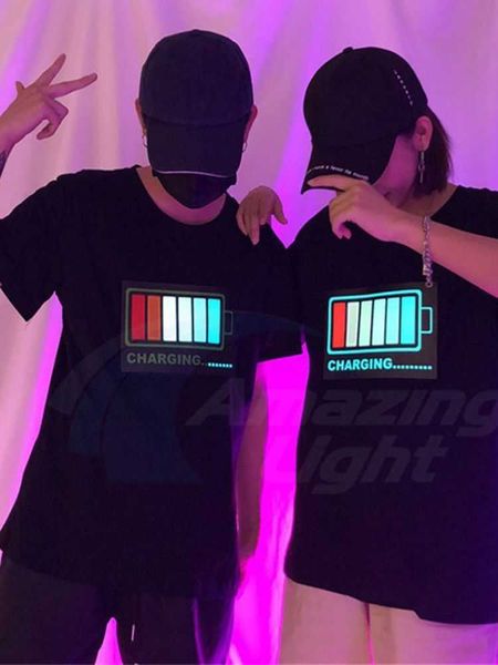 T-shirts pour hommes T-shirt LED activé par le son avec 2pcs AA Battery Inverter Livraison gratuite L230515