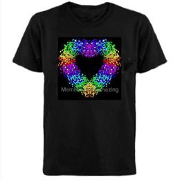 Camisetas para hombre Camiseta LED activada por sonido Luz hacia arriba y hacia abajo Intermitente EL Ecualizador sic camiseta activada Diseño de corazón unisex J230625