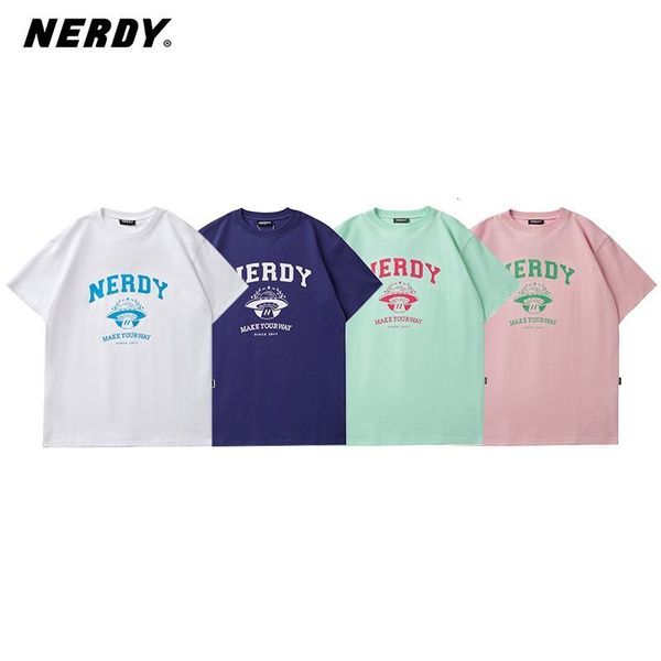 T-shirts pour hommes mode sud-coréenne NERDY lettre imprimée UFO lâche T-shirt à manches courtes hommes et femmes le même sport américain en coton demi-slee 230715