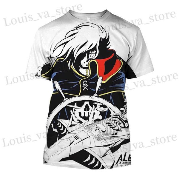 Camisetas para hombres Space Pirate Pirate Capitán Harlock Albator Camisetas de anime 3D Estampado Strtwear Mujeres Mujeres de moda casual Camiseta de gran tamaño TS TS T240419