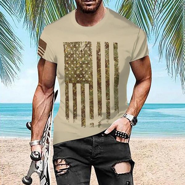 T-shirts pour hommes Spandex chemise à manches longues hommes drapeau du jour de l'indépendance décontracté doux et confortable hommes t-shirts graphiques grand