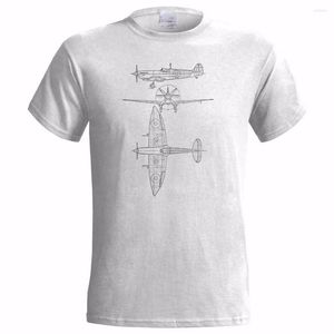 Heren T-shirts Spitfire Supermarine Tech Tekening Heren T-shirt Vliegtuig Vliegtuig Fighter Raf War Humory Cotton T-shirt